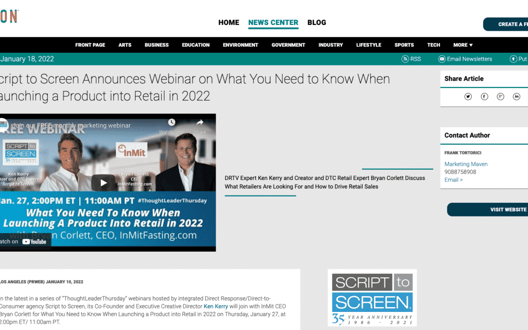 Script to Screen Announces Webinar on What You Need to Know When Launching a Product into Retail in 2022